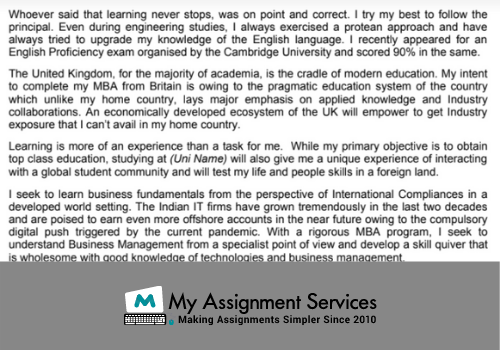 Statement of Purpose for Masters sample