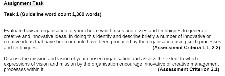 innovation management assignment sample question
