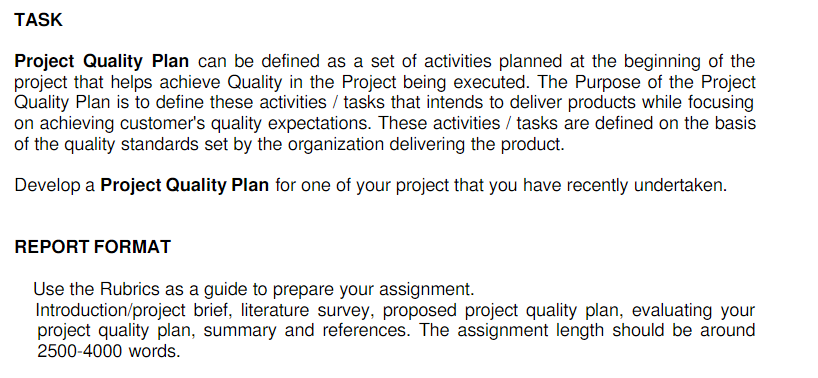 quality management assignment sample question